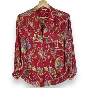 Miss Tian Colorful Patterned Chain Silk Button-Up Shirt
